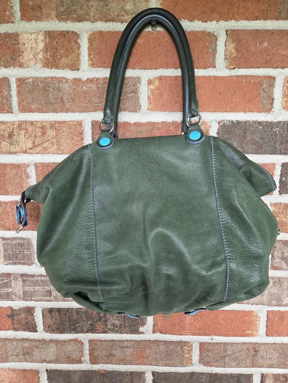 Gabs Green Leather Satchel with Turquoise Accents